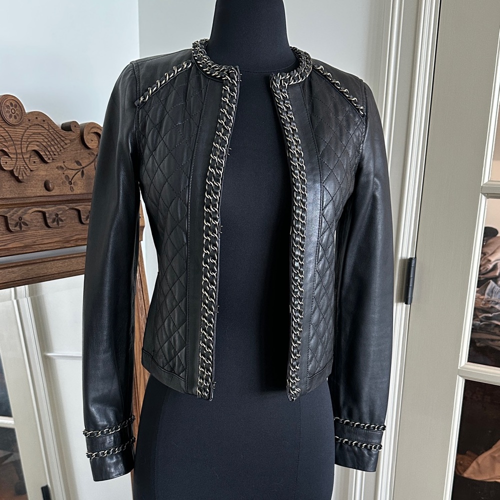 Michael Kors Black Leather Quilted Jacket $500